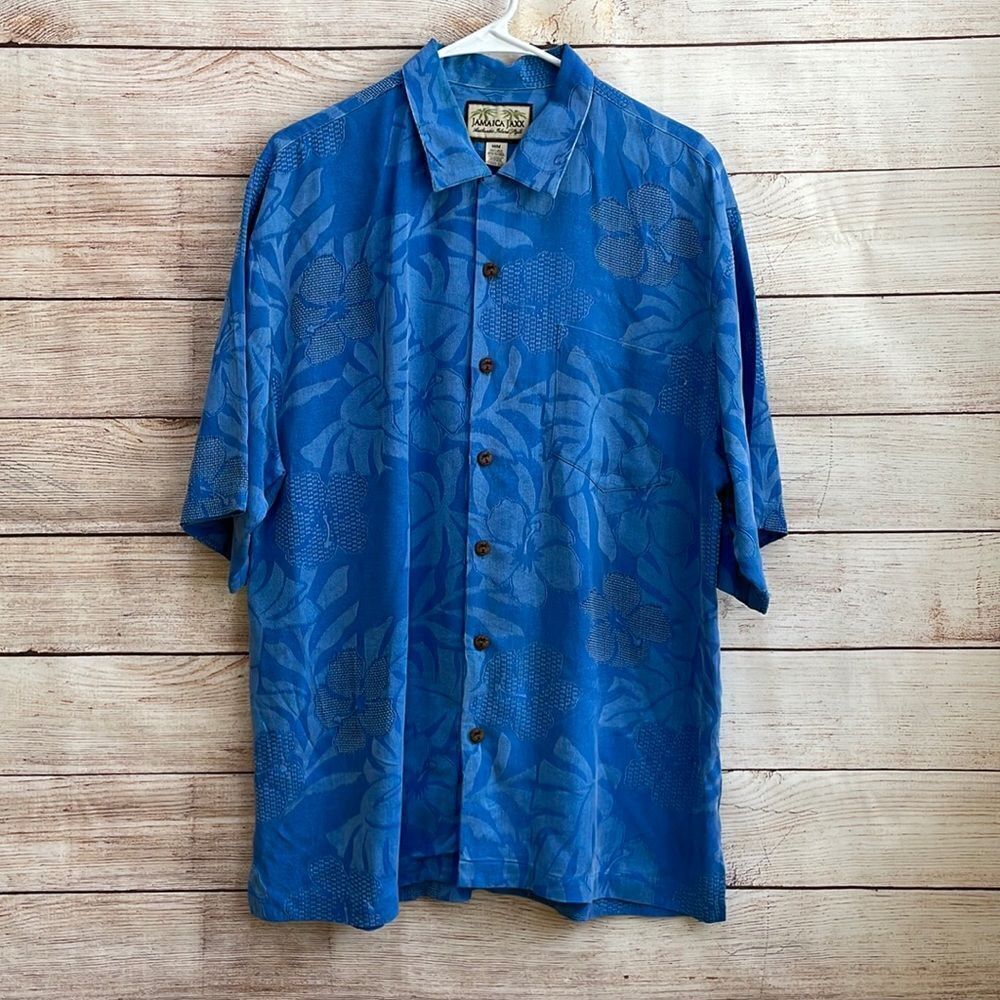 JAMAICA JAXX 100% SILK HAWAIIAN SHIRT IN BLUE